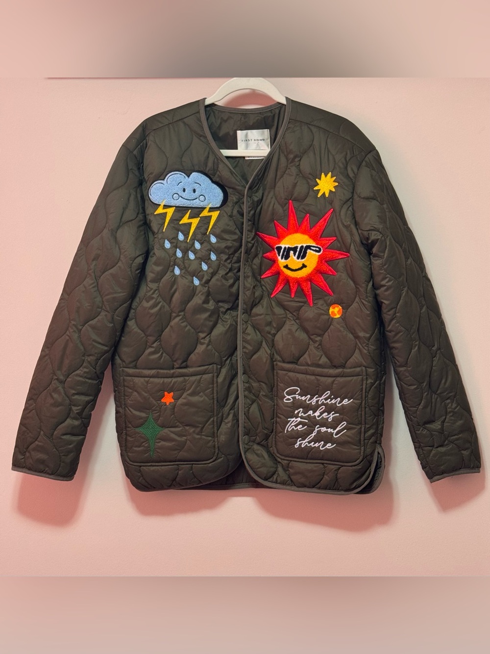 FIRST ROW Sunshine Quilted Snap Front Green Unisex Jacket Size M